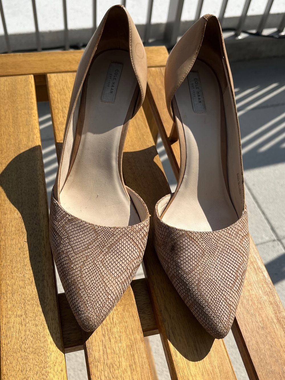 Cole Haan Tan Snakeskin Leather Pointed-Toe Pumps